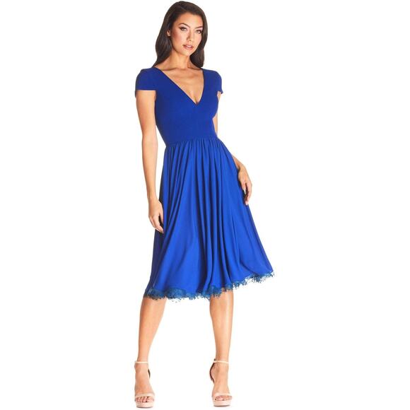 NWT Dress the Population Corey Electric Blue Fit & Flare Midi Dress Size XL - Picture 1 of 4